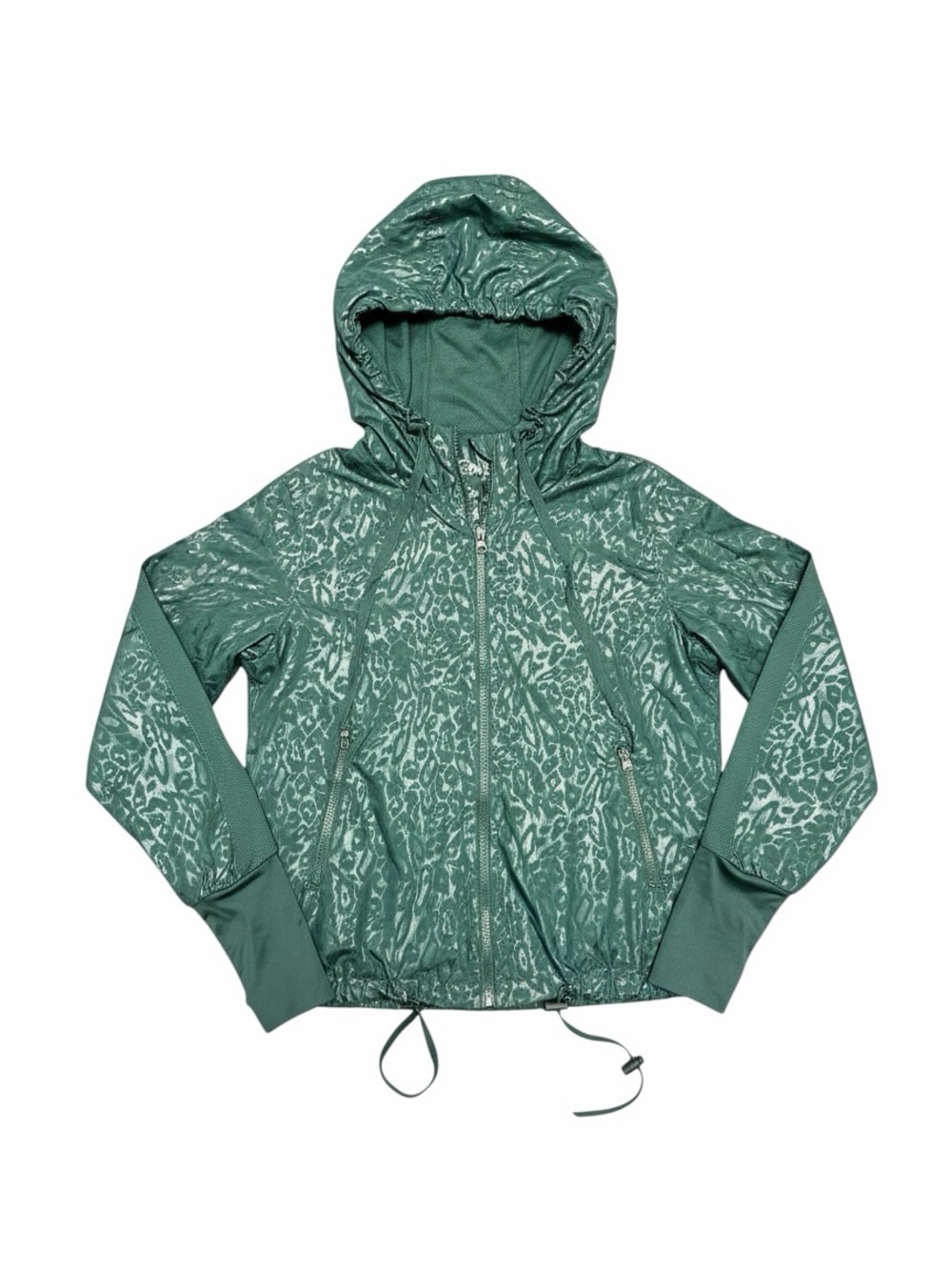 ZYIA Emerald Green Hooded Jacket with Subtle Animal Print